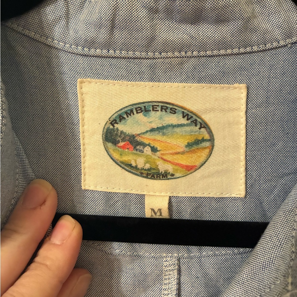 Ramblers Way 100% Cotton Chambray Blue Popover Peasant Blouse Sustainable M - Picture 3 of 8